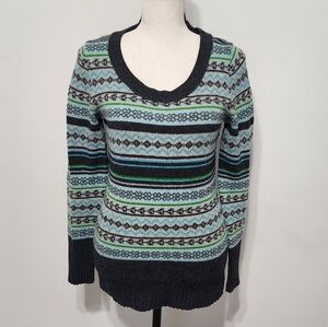 Vintage Old Navy Fair Isle Nordic Sweater Green Blue Grey Lambs‎ Wool Angora M